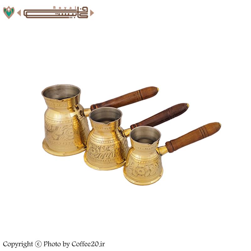 جذوه برنجی قلم کاری هندی دسته چوبی 2 کاپ